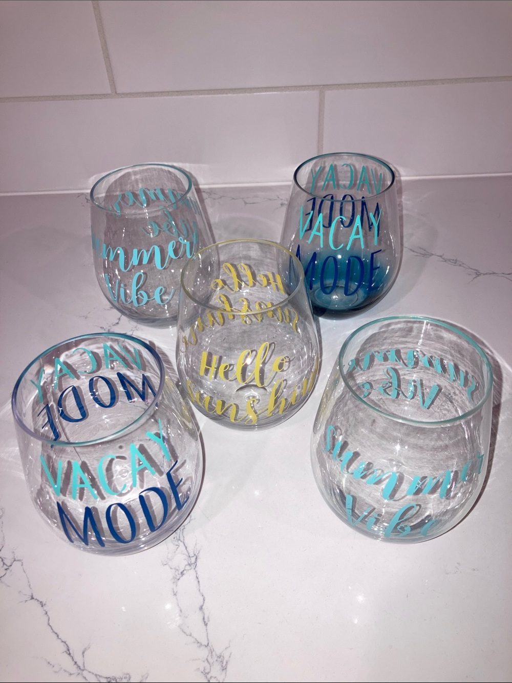 (5/$5) Plastic Stemless Wine Glasses (5PC) - Summer Vibes